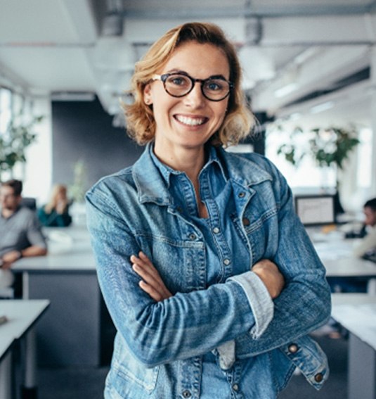 Woman with dental implants smiling