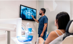 Des Plaines dentist and dental patient looking at digital x rays