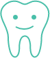 Animated tooth with a smiley face representing children's dentistry